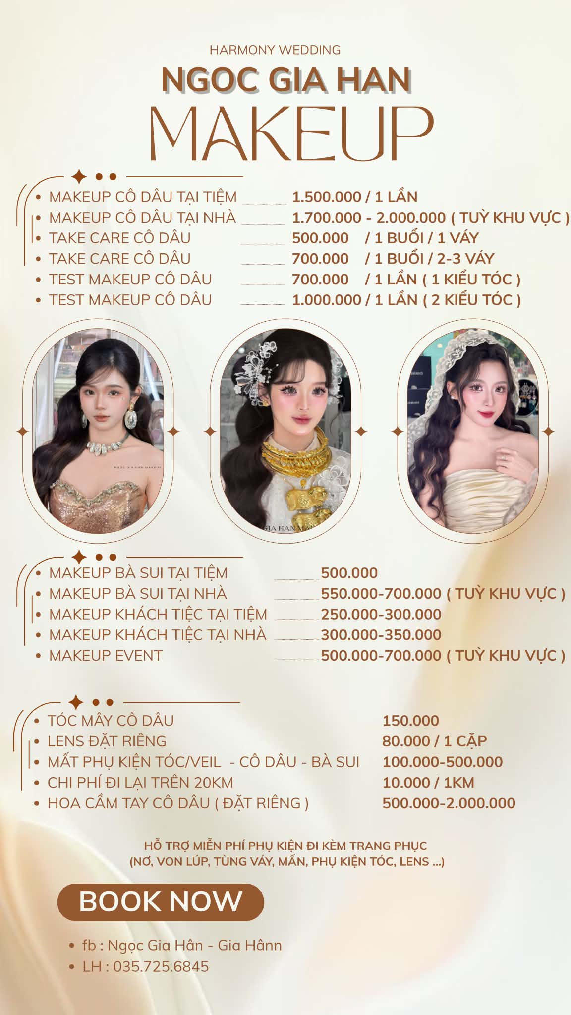 Dịch vụ trang điểm cô dâu, mẹ sui và khách tiệc Ngọc Gia Hân Makeup