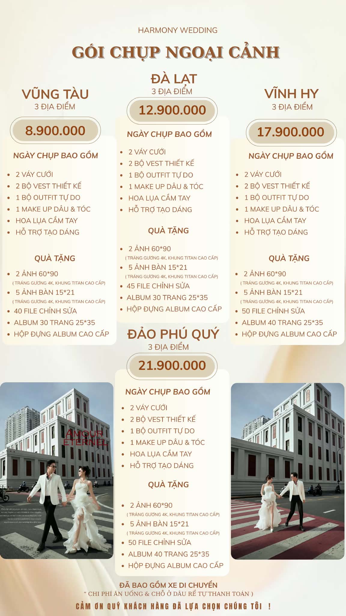 Gói chụp ảnh cưới ngoại cảnh Vũng Tàu, Đà Lạt, Vĩnh Hy, Phú Quý - Harmony Wedding