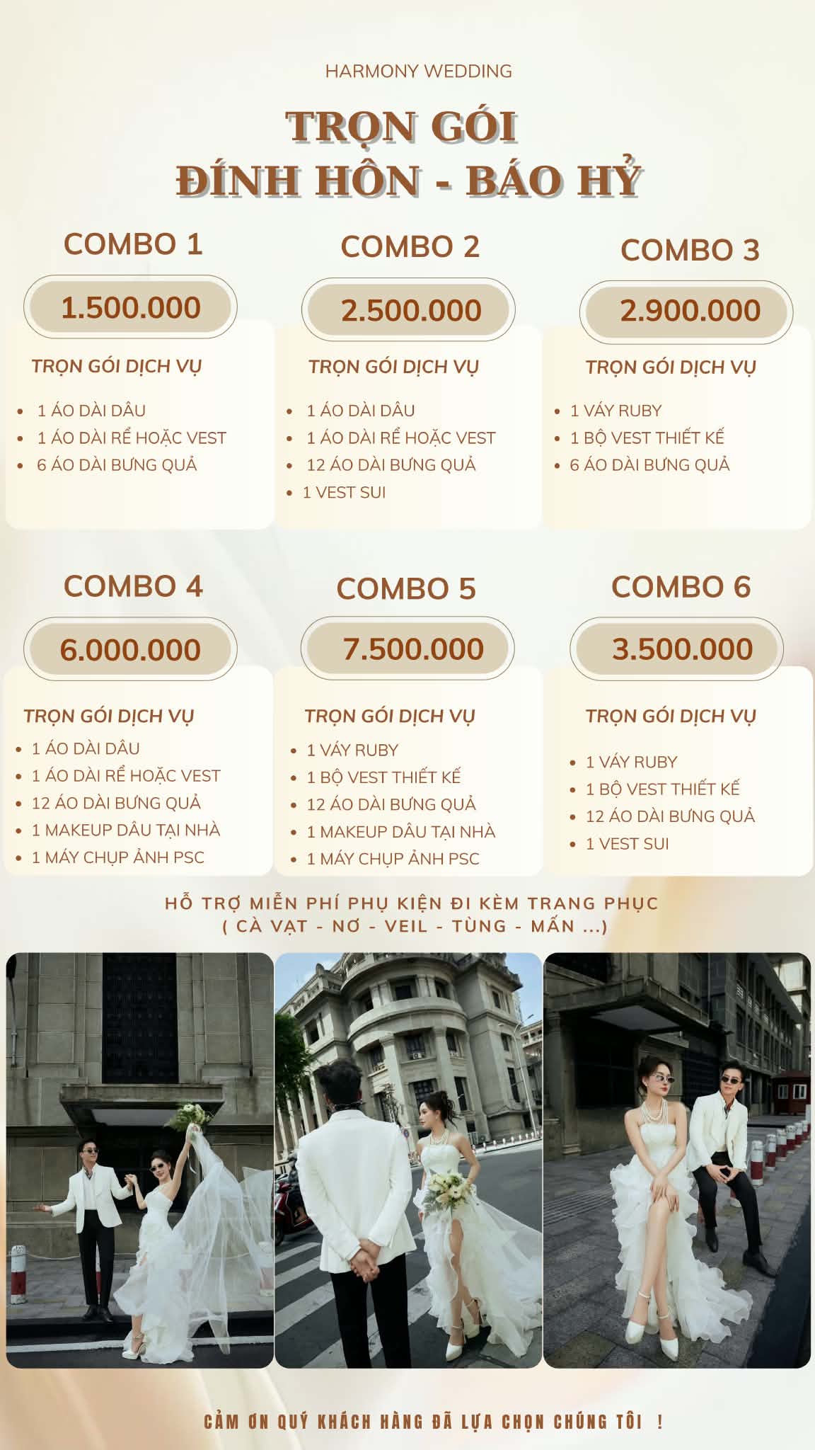 Trọn gói trang phục và chụp ảnh đính hôn, báo hỷ - Harmony Wedding