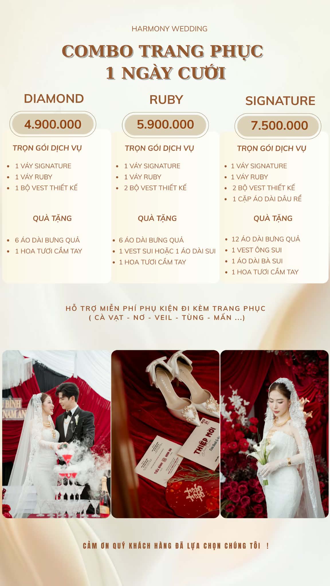Combo thuê trang phục 1 ngày cưới - Harmony Wedding