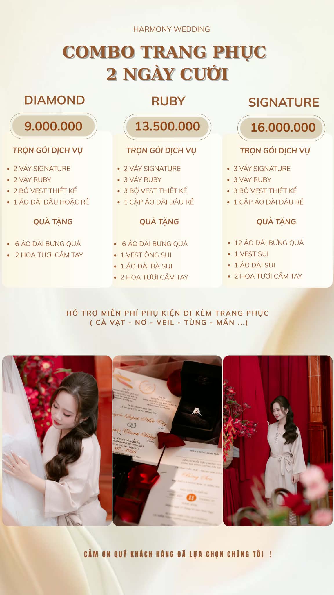 Combo thuê trang phục 2 ngày cưới - Harmony Wedding