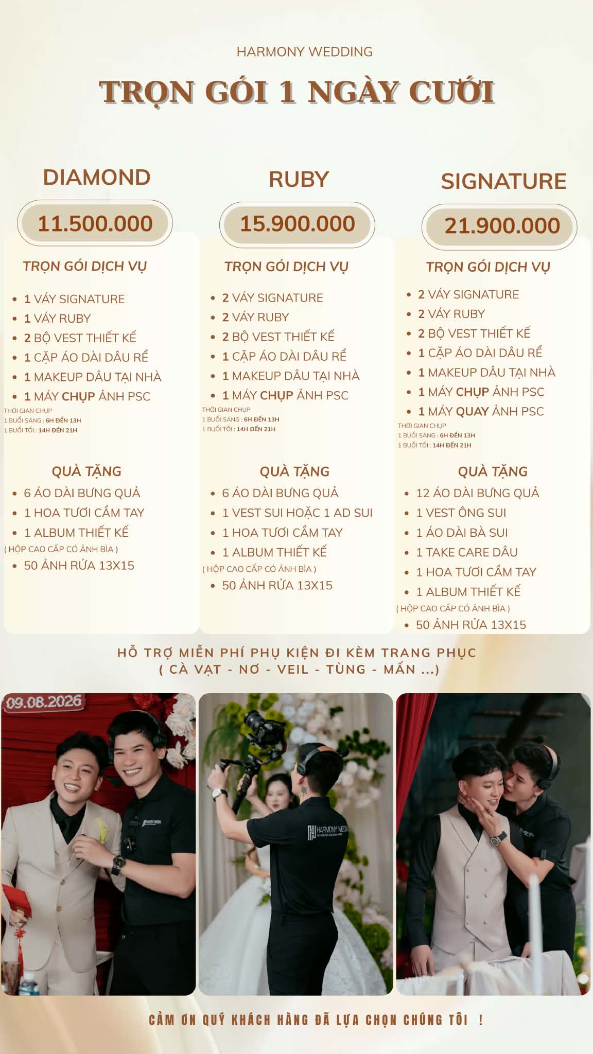 Trọn gói quay chụp, trang phục và makeup 1 ngày cưới - Harmony Wedding